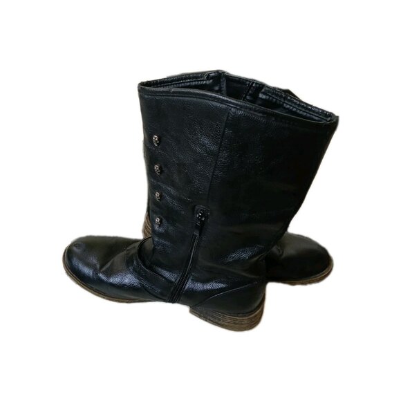 Womens S Alternative Black Studded Faux Leather Biker Mid Calf Boots Goth Punk - Picture 2 of 8